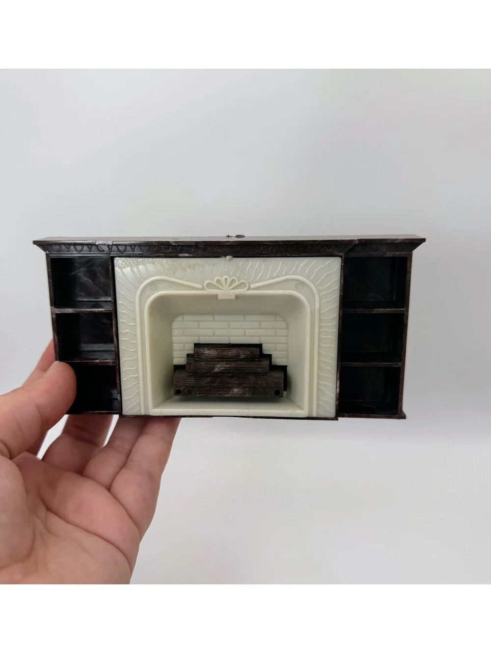 1:12 Scale Vintage Plasco Dollhouse Fireplace Brown Marbled Plastic Bookshelf